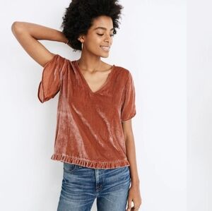 Madewell Velvet Tulip-Sleeve Ruffle Top Womens Size XS